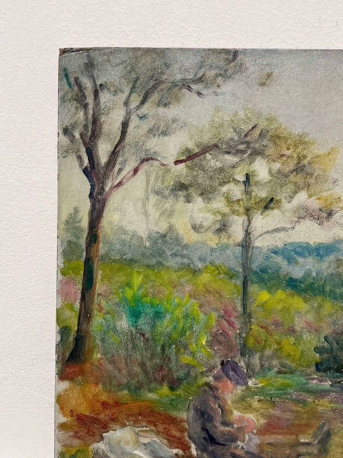 Regine David1950's French Post Impressionist Oil Traveller Pausing For Rest Provence Pathway1950's photo for sale