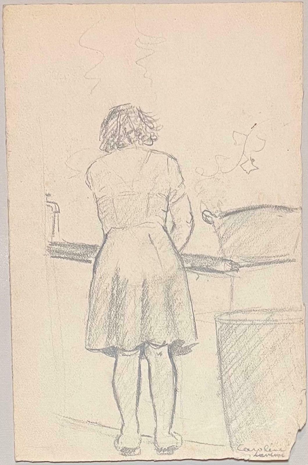 Josine Vignonmid Century French Pencil Drawings Of A Woman Cooking In A Kitchen1950's photo furniture