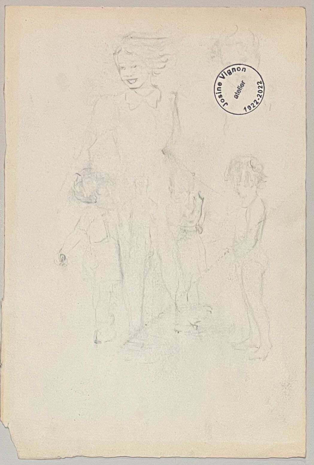 Josine Vignonmid Century French Pencil Drawings Of A Woman Cooking In A Kitchen1950's photo 357.0