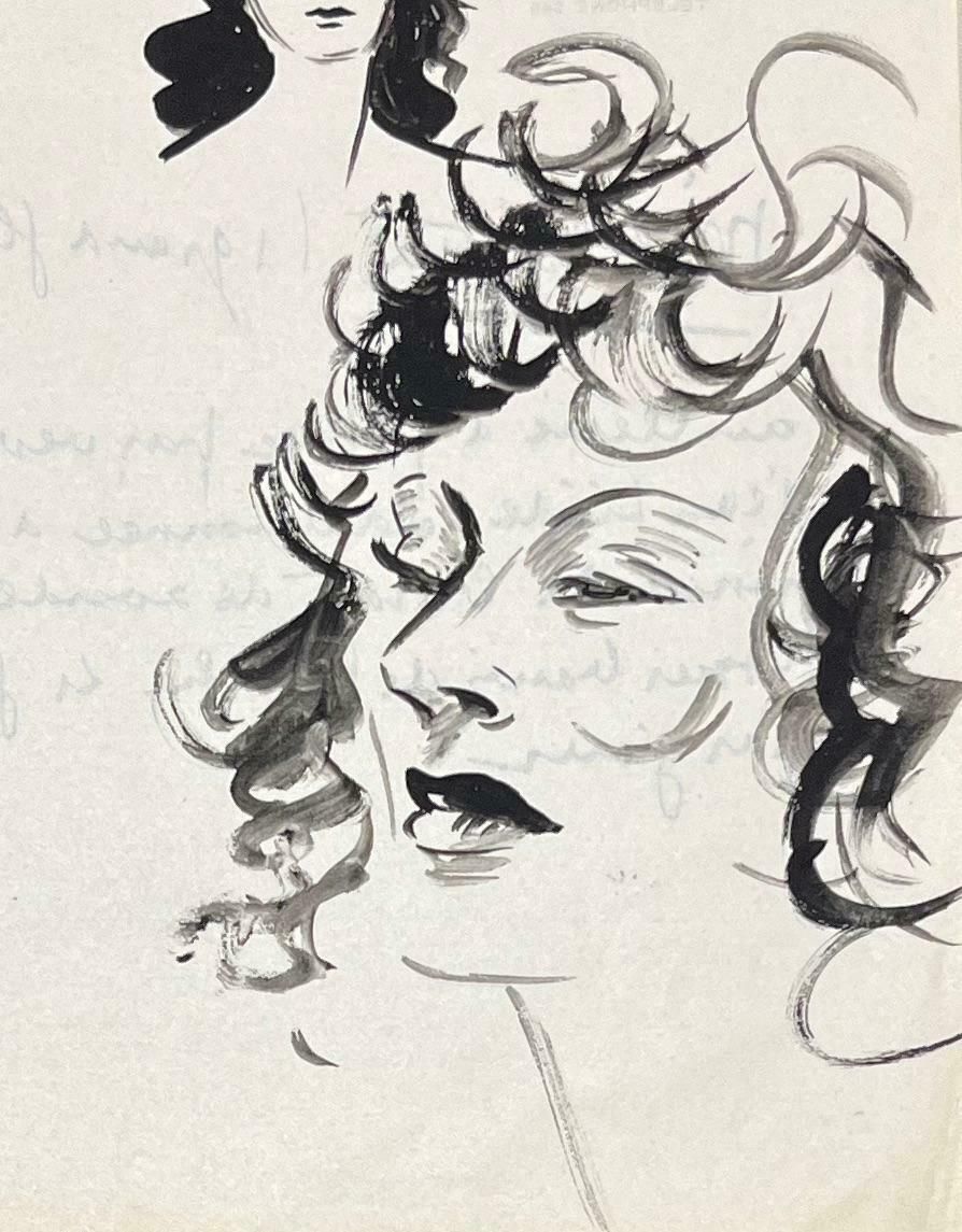 Josine Vignonmid Century French Expressive Ink Studies Of Study Of Female Faces1950's photo Art