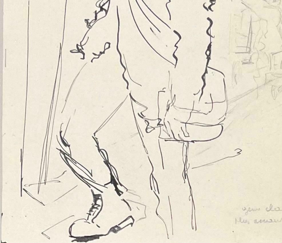 Josine Vignonmid Century French Expressive Ink Illustration Of A Man Standing 1950's photo Art