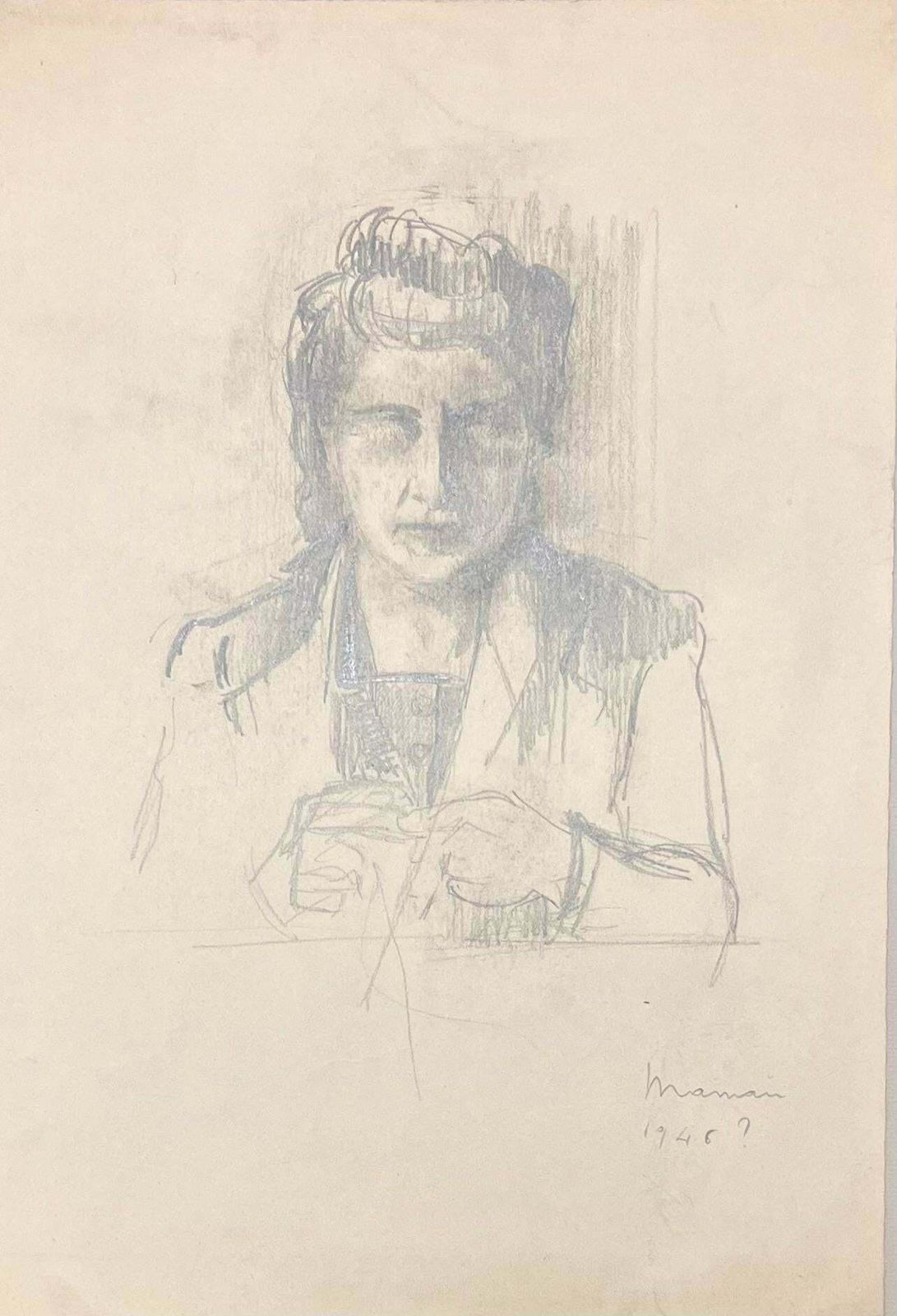 Josine Vignonmid Century French Pencil Portrait Of A Woman1950's