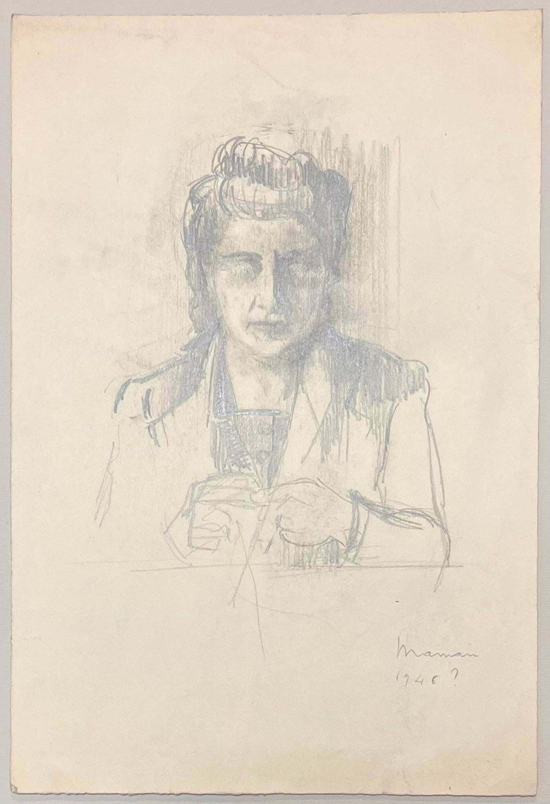Josine Vignonmid Century French Pencil Portrait Of A Woman1950's photo furniture