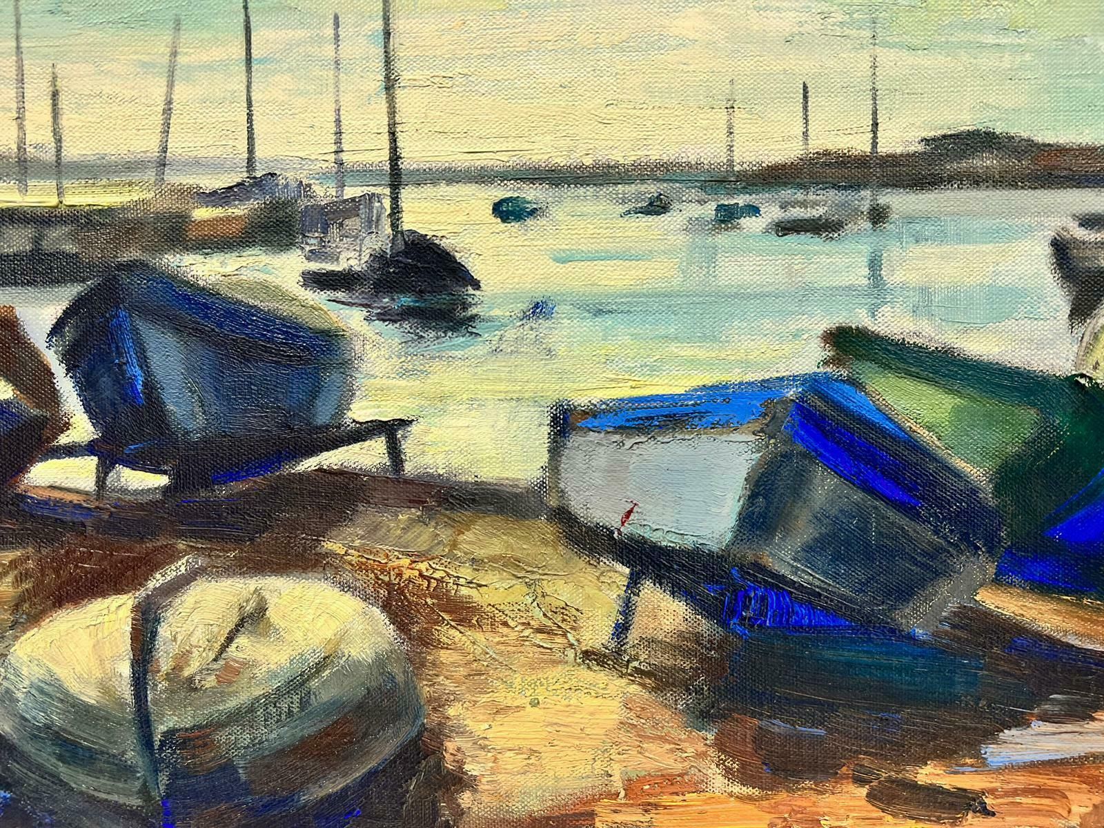 Josine Vignonfrench Post Impressionist Signed Oil Boats Beached & Moored Coastal Harbour Blue1960's photo Art
