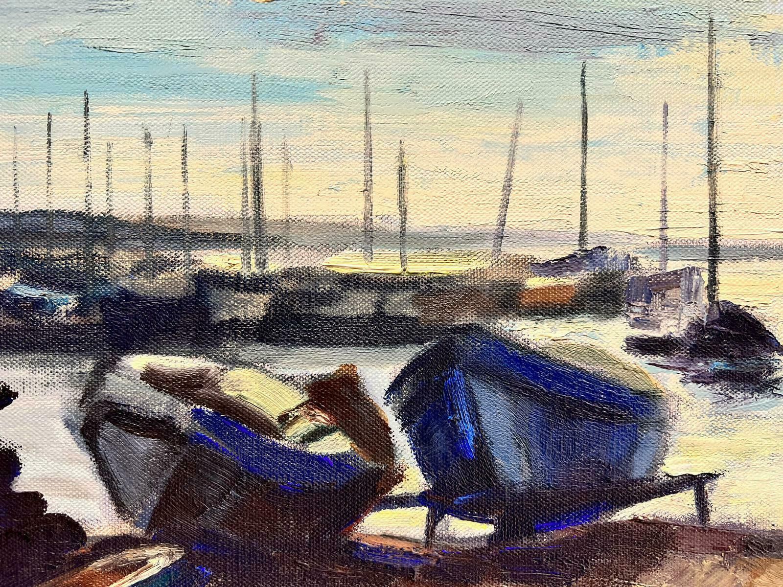 Josine Vignonfrench Post Impressionist Signed Oil Boats Beached & Moored Coastal Harbour Blue1960's photo 1173.0