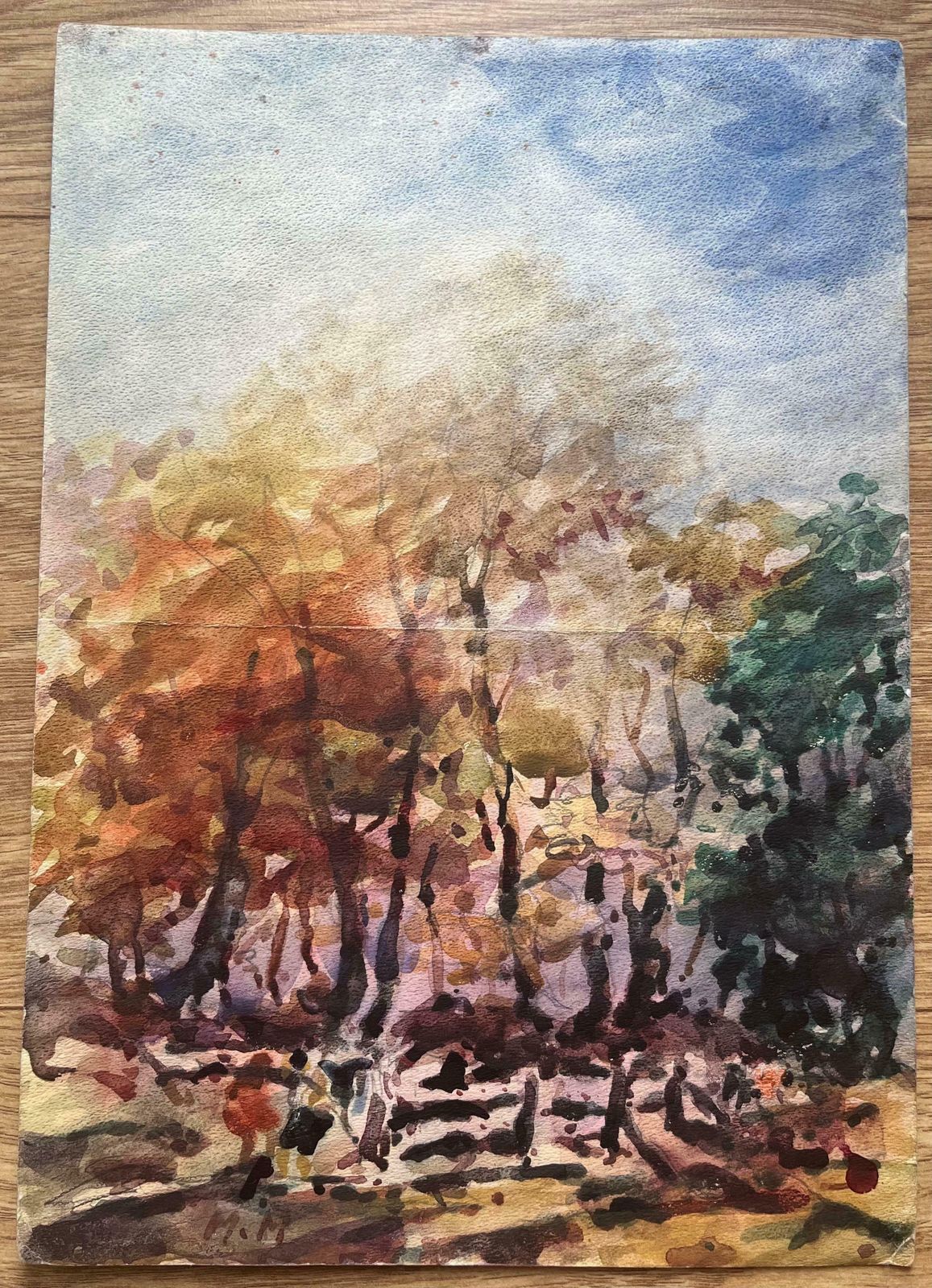Maurice Mazeiliefrench Impressionist Watercolor Of Autumnal Woodland Scene20th Century photo furniture