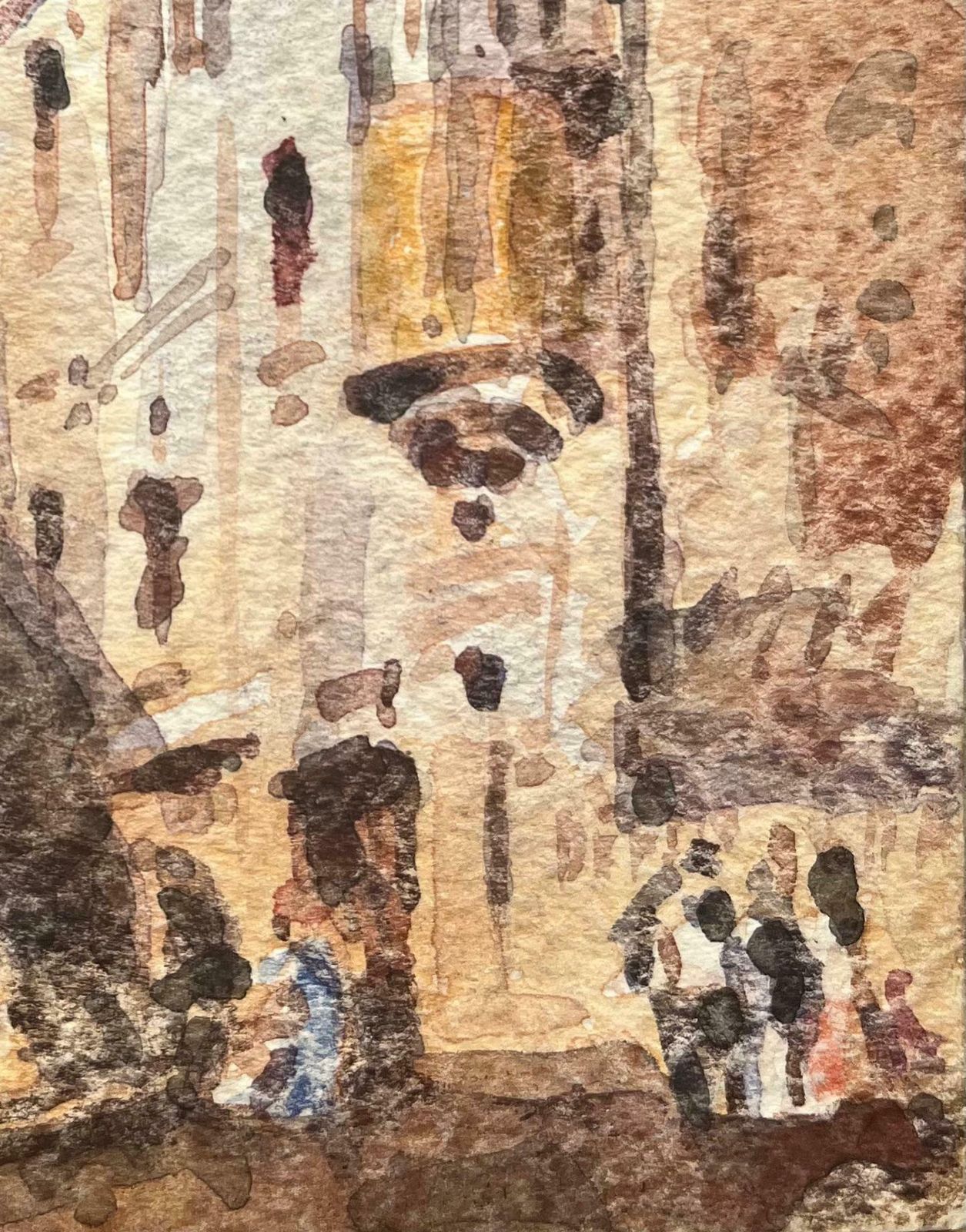 Maurice Mazeiliefrench Impressionist Watercolor Of Street Scene And Figures20th Century photo for sale