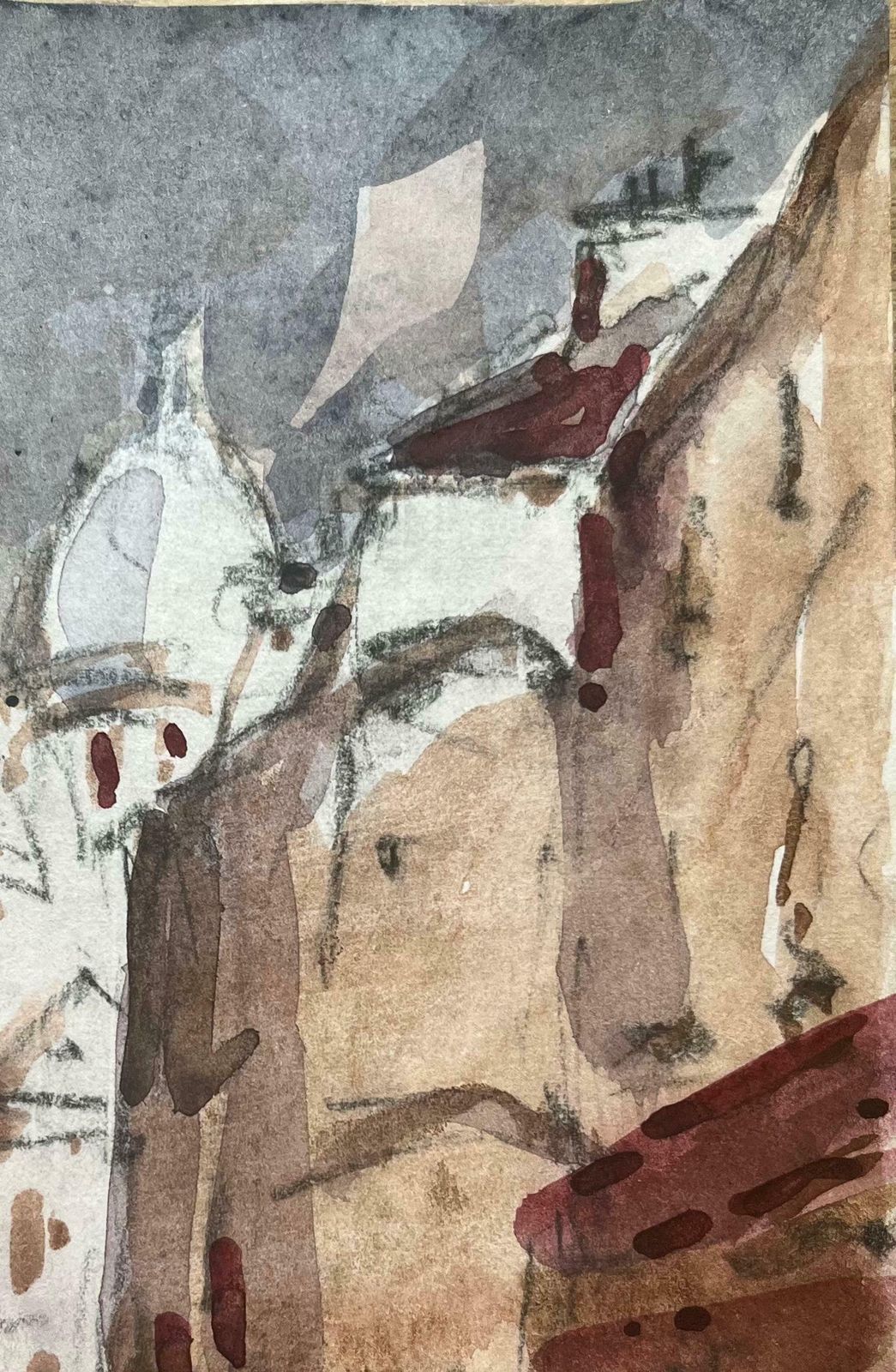 Maurice Mazeiliefrench Impressionist Watercolor Of Urban Scene With Cathedral Domes20th Century photo Art