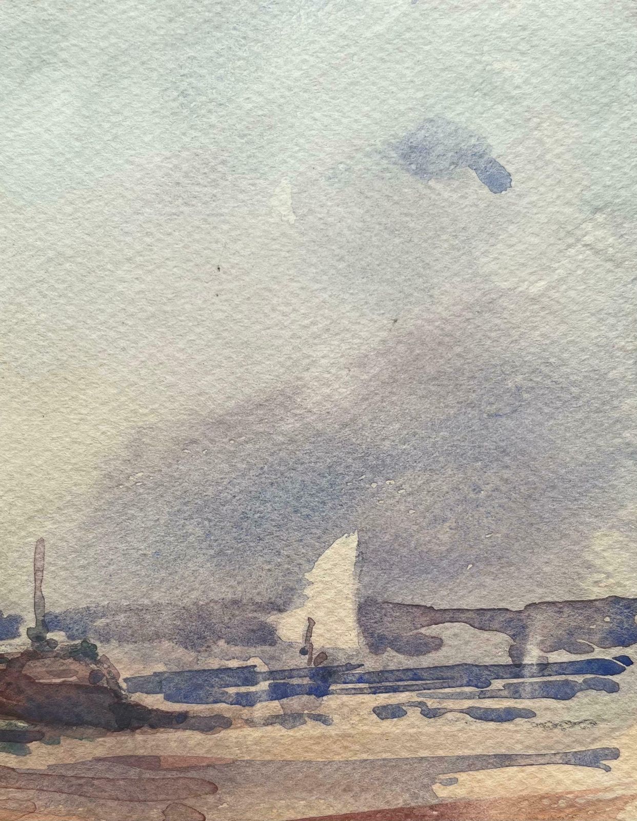 Maurice Mazeiliefrench Impressionist Watercolor Of Coastal Harbour Scene With Sailboat20th Century photo 153.0