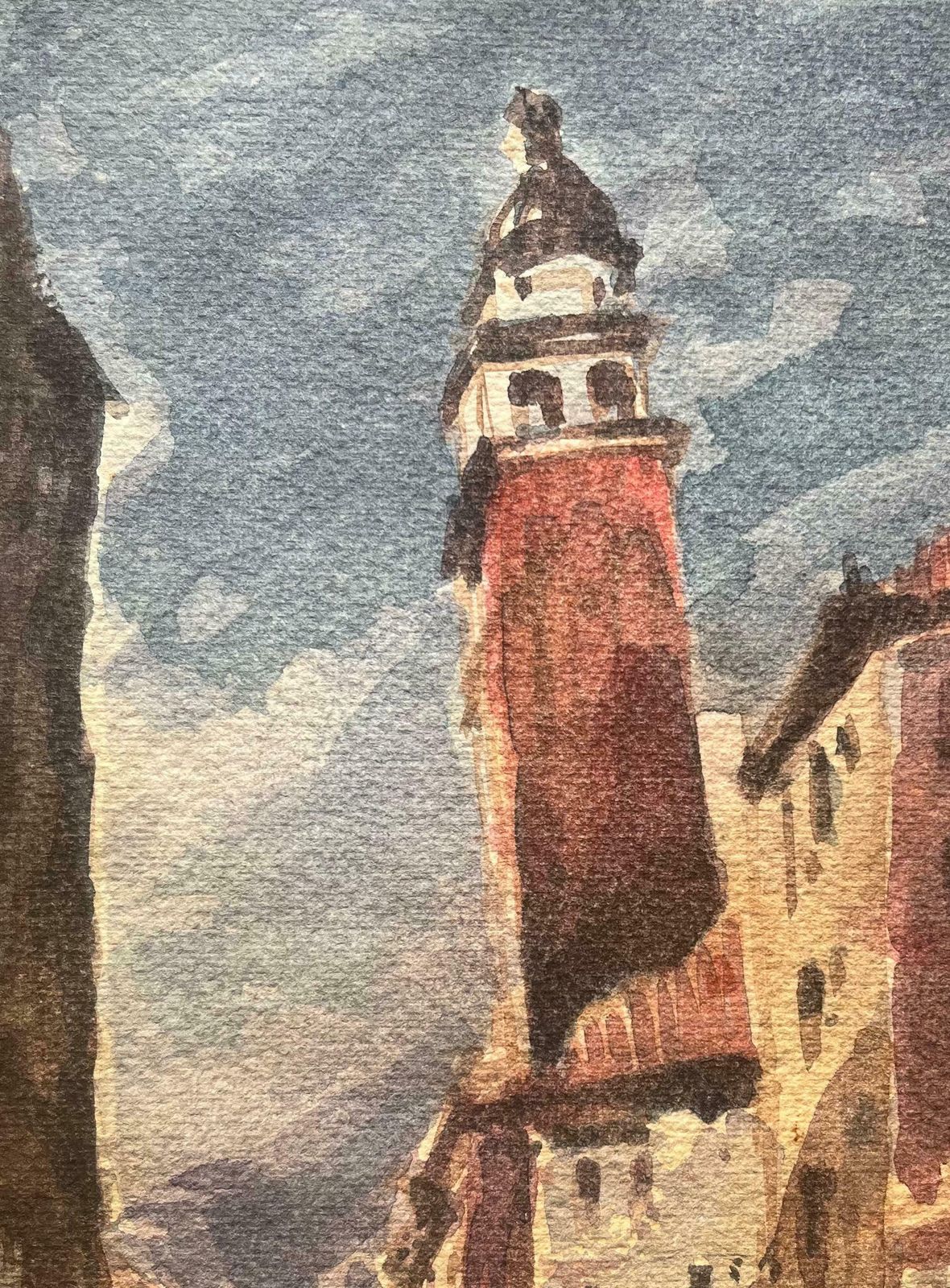 Maurice Mazeiliefrench Impressionist Watercolor Of Venice Cityscape With Tower And Canal20th Century photo for sale