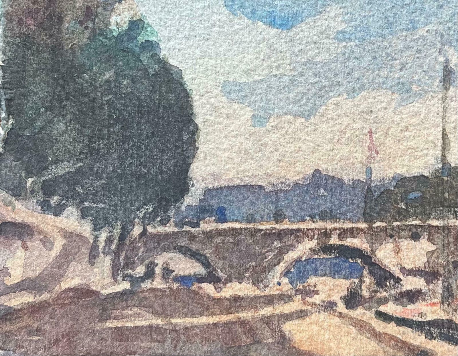 Maurice Mazeiliefrench Impressionist Watercolor Of Serene Moment Along The Seine River20th Century photo Art