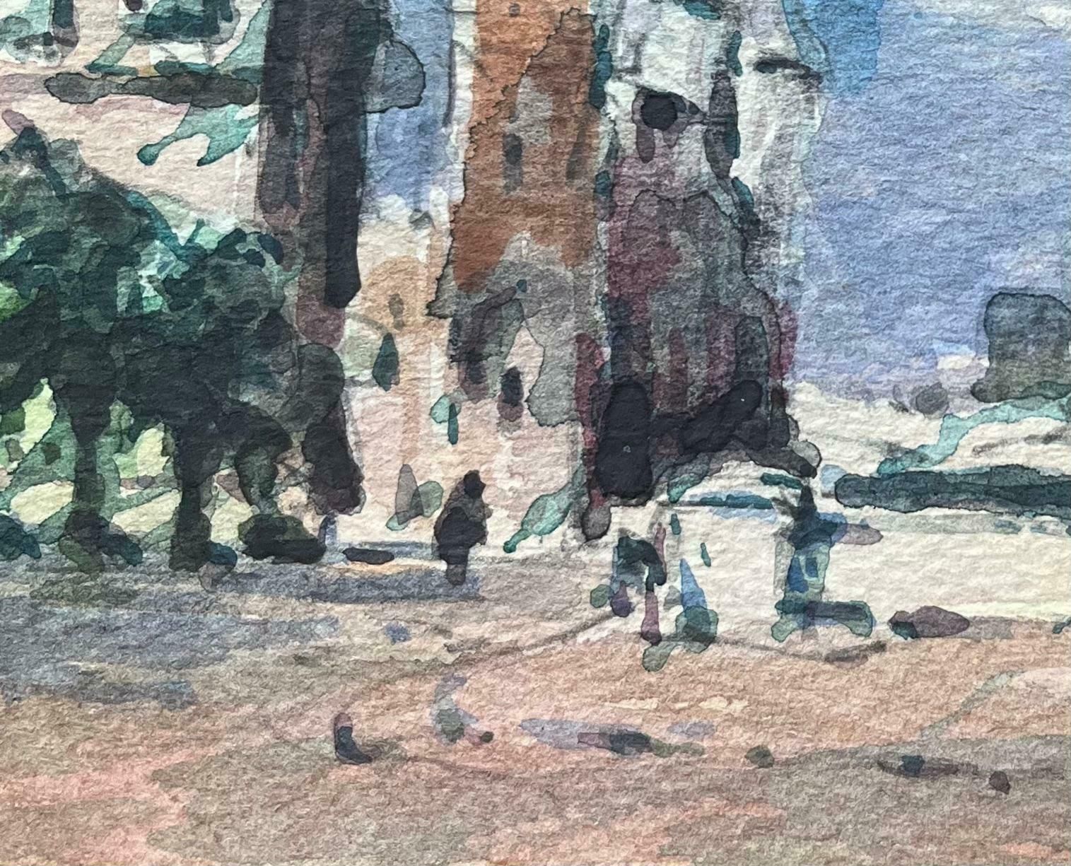Maurice Mazeiliefrench Impressionist Watercolor Parisian Bridge And Towers With Pointed Spires20th Century photo 235.0