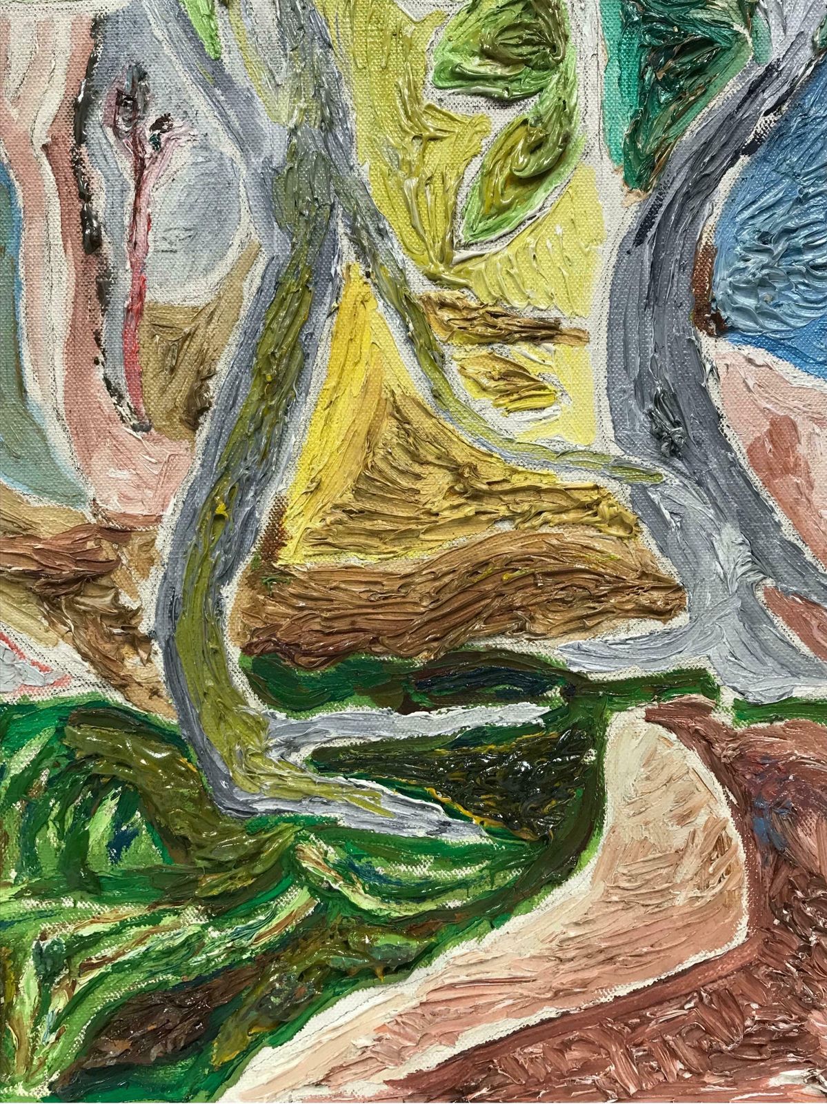 20th Century French School1980's French Abstract Geometric Green And Yellow Landscape, Signed & Dated photo Art