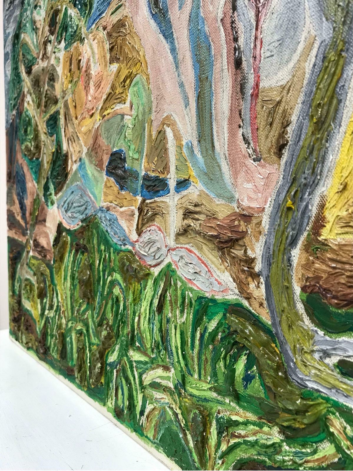 20th Century French School1980's French Abstract Geometric Green And Yellow Landscape, Signed & Dated photo buy