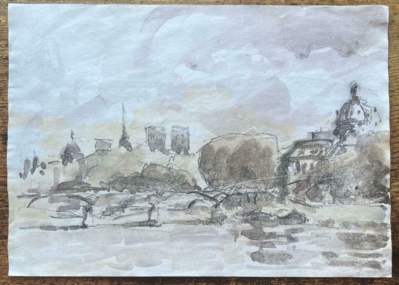 Maurice Mazeiliefrench Impressionist Watercolor Of Notre Dame And The Parisian Riverbanks20th Century photo furniture