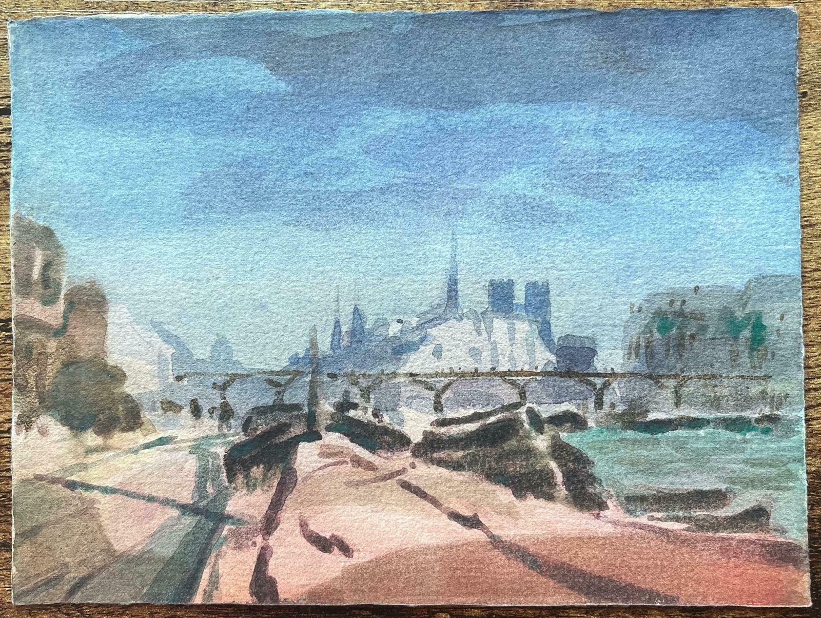 Maurice Mazeiliefrench Impressionist Watercolor Of View Of Notre Dame Overlooking The Seine2019 photo furniture