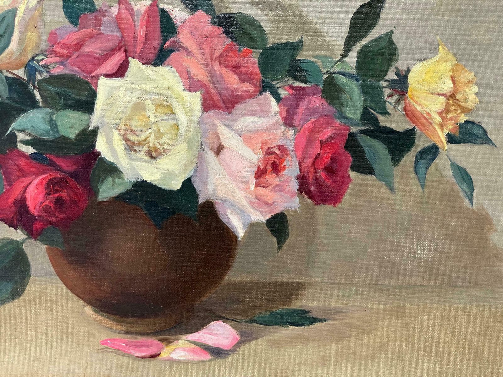 G. Pernetlarge 20th Century French Impressionist Signed Oil   Beautiful Roses In Bowlc. 1960's photo buy