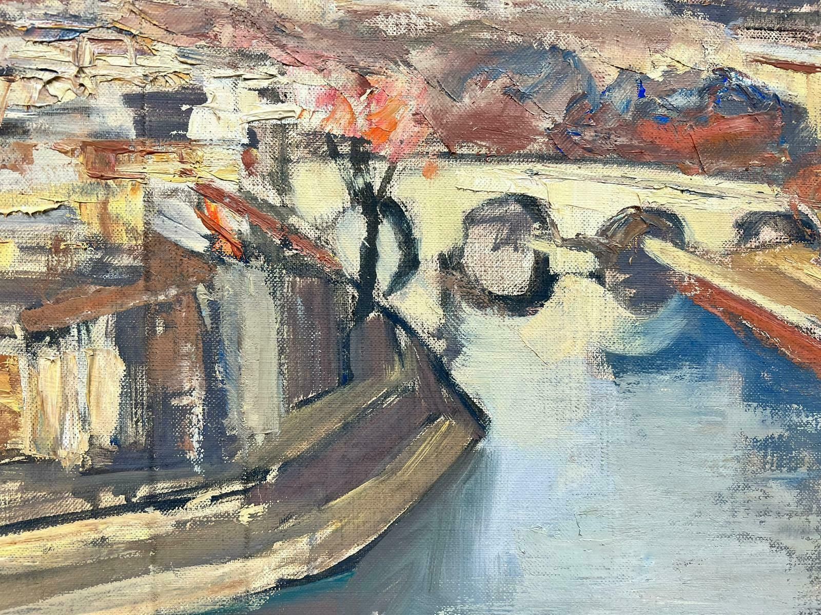 Josine Vignonfrench Post Impressionist Oil View Over Paris River Seine Ile De La Cite Skyline1960's photo for sale