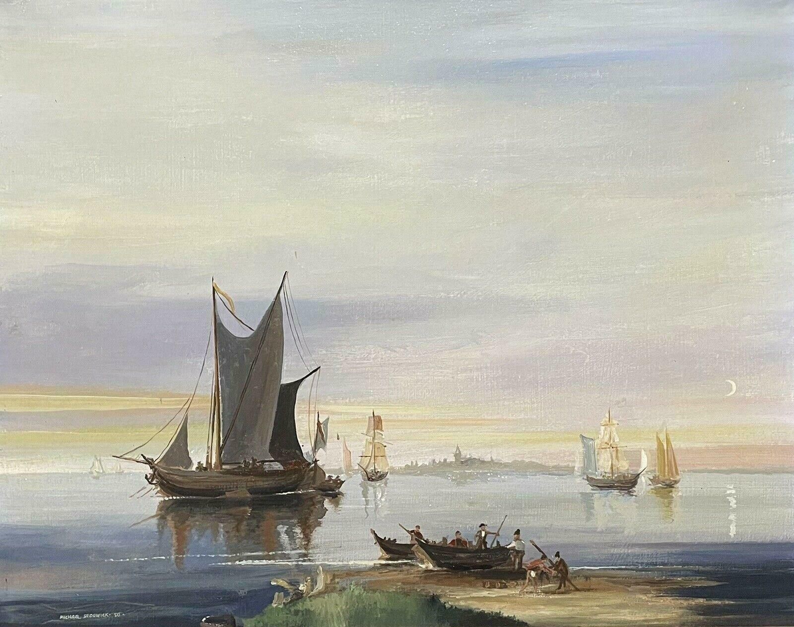 Michael Sedgwickmichael Sedgwick Signed Original Oil Painting   Shipping In Calm Coastal Waters20h Century photo furniture