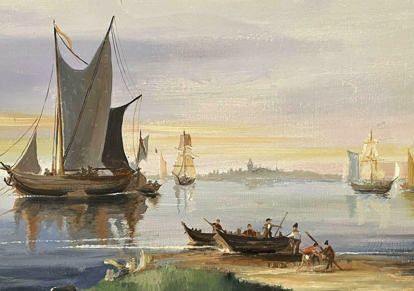 Michael Sedgwickmichael Sedgwick Signed Original Oil Painting   Shipping In Calm Coastal Waters20h Century photo vintage