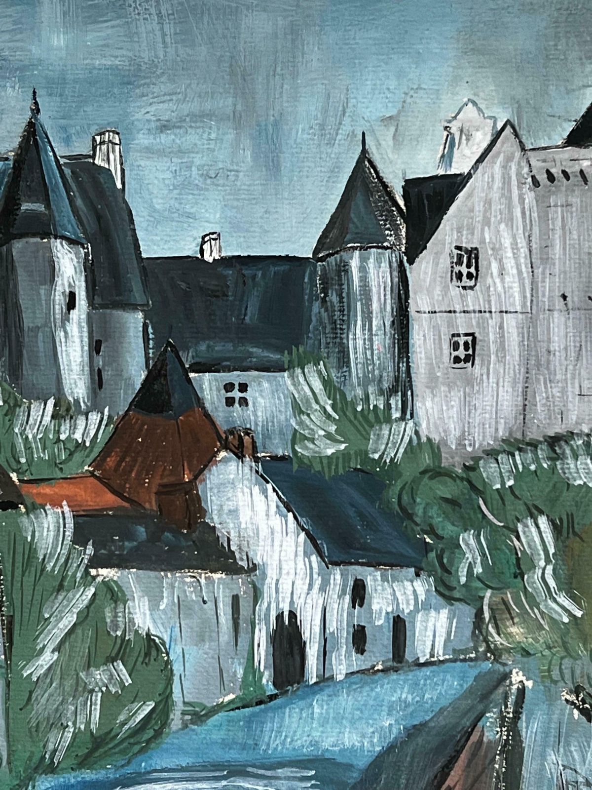 Bernard Labbe1950's Modernist/ Cubist Painting   Cloudy Town Landscape1950's photo furniture