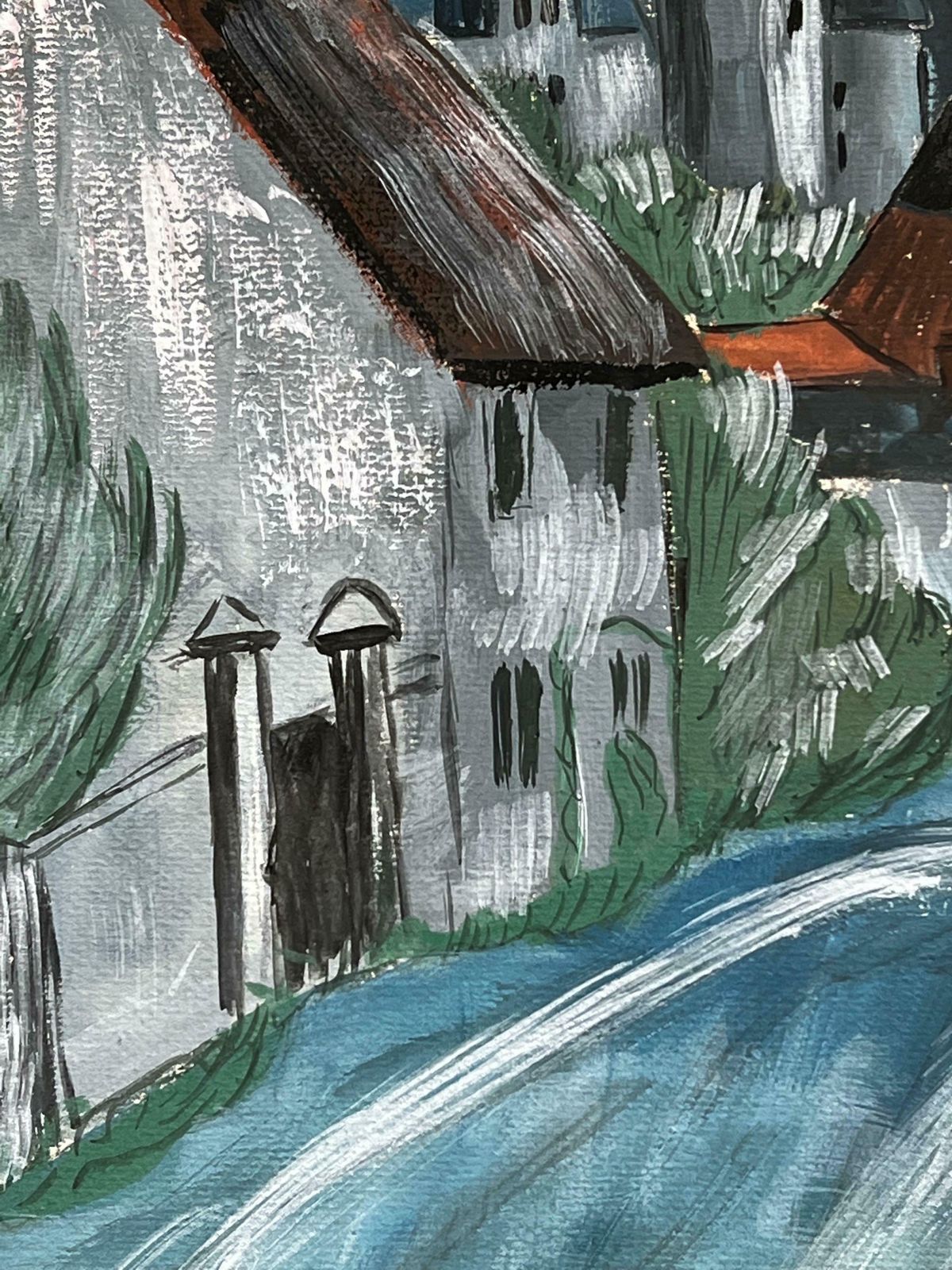 Bernard Labbe1950's Modernist/ Cubist Painting   Cloudy Town Landscape1950's photo Art