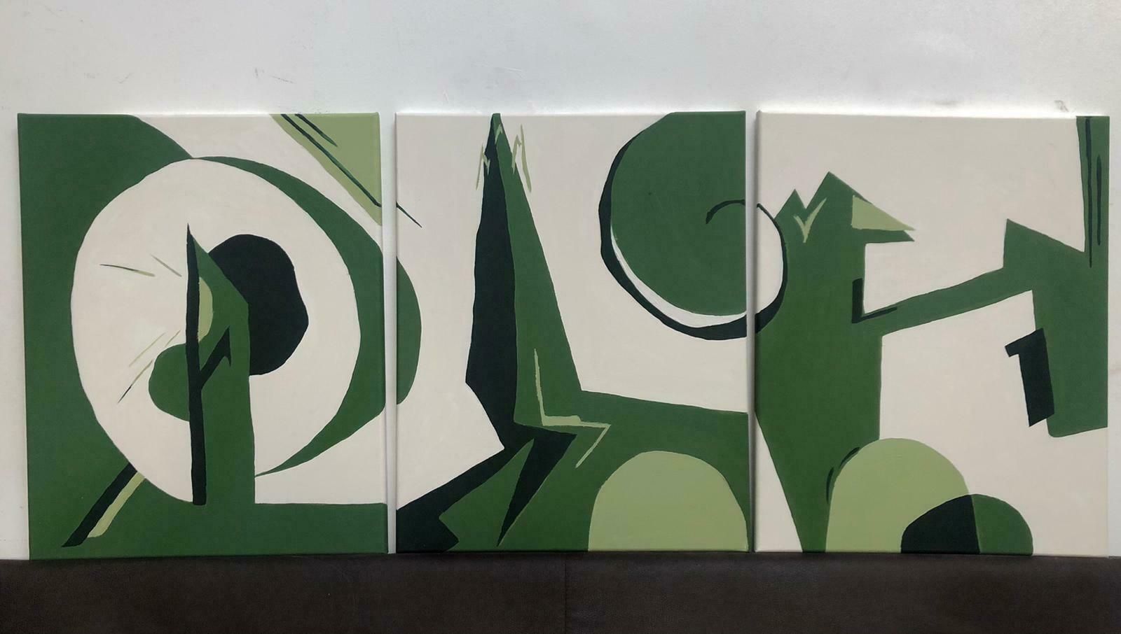 Minty Ramseybritish Contemporary Artstist Large Triptych Set Of 3   Green Abstracts2022 photo furniture