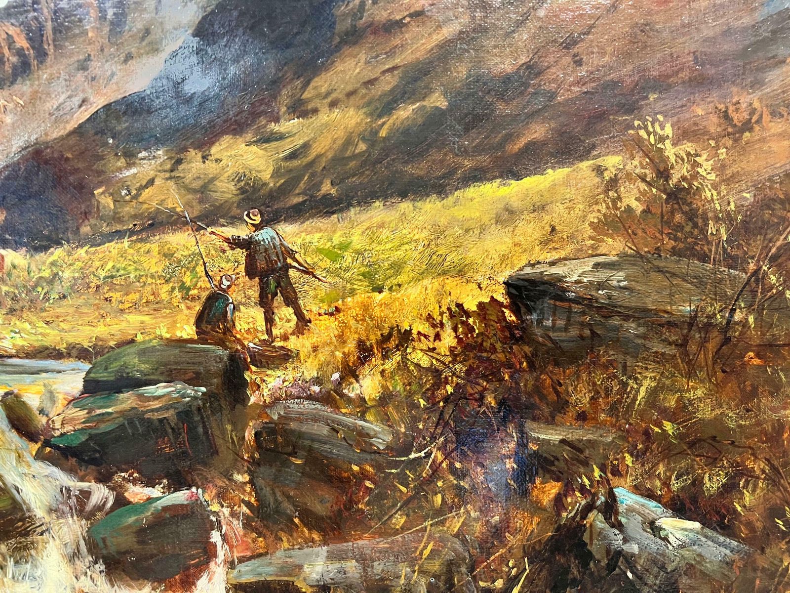 F. E. Jamiesonfine Antique Scottish Oil Painting Angler In Highland River Landscape, Signed photo buy