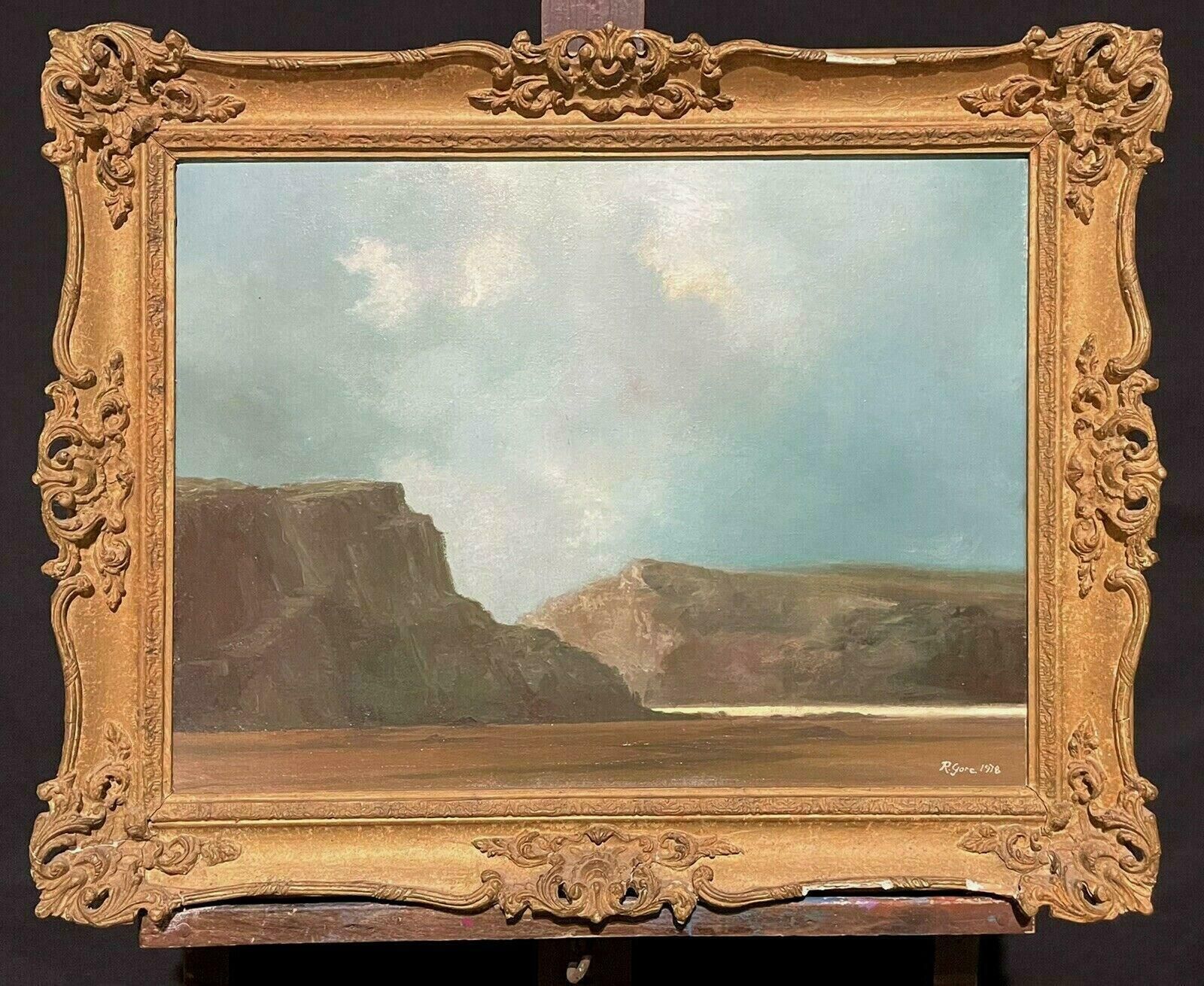 R.Gore1970s British Impressionist Signed Oil Painting   Windswept Beach Scene & Cliffs20th Century