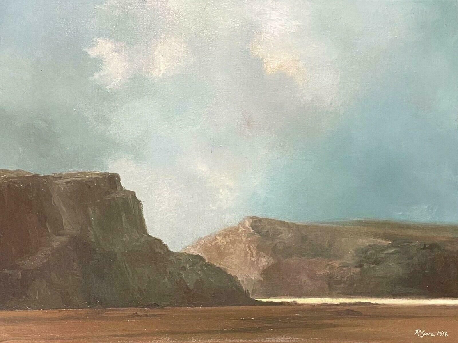 R.Gore1970s British Impressionist Signed Oil Painting   Windswept Beach Scene & Cliffs20th Century photo furniture