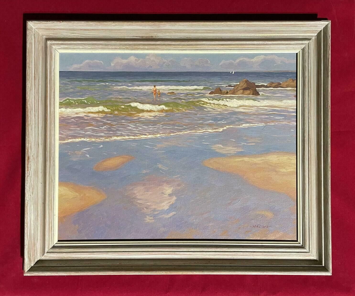M. Clarkfine Modern British Signed Oil Painting   Children Playing In Surf On Beachcontemporary photo furniture