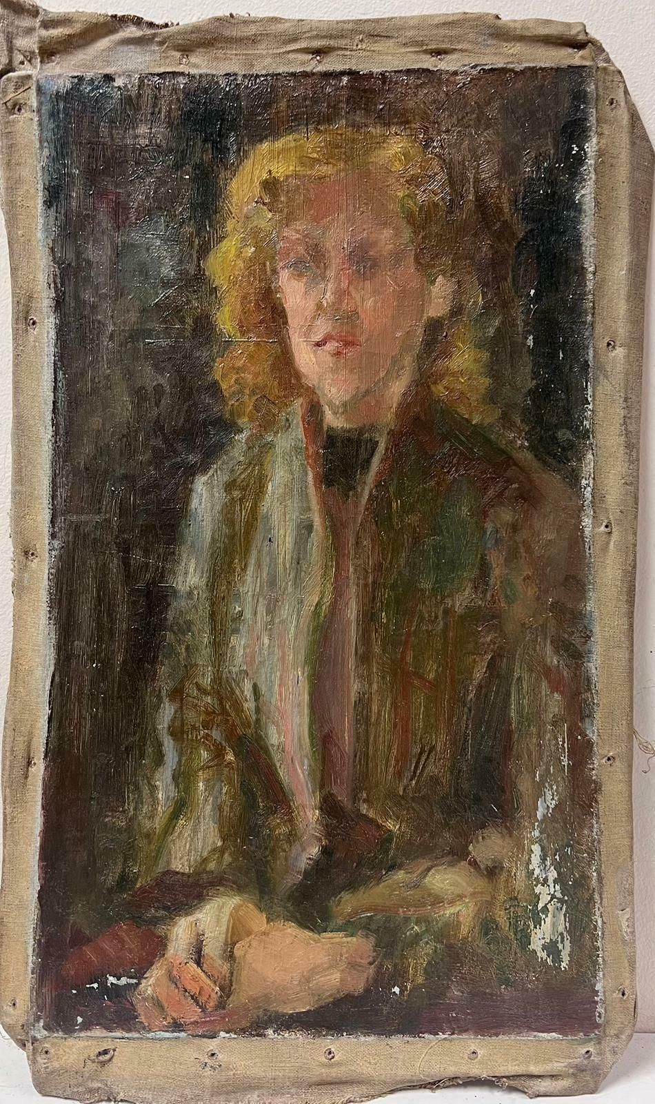 Josine Vignon1950s French Post Impressionist Portrait Of A Elegant Lady In Brown Jacket1950s photo furniture