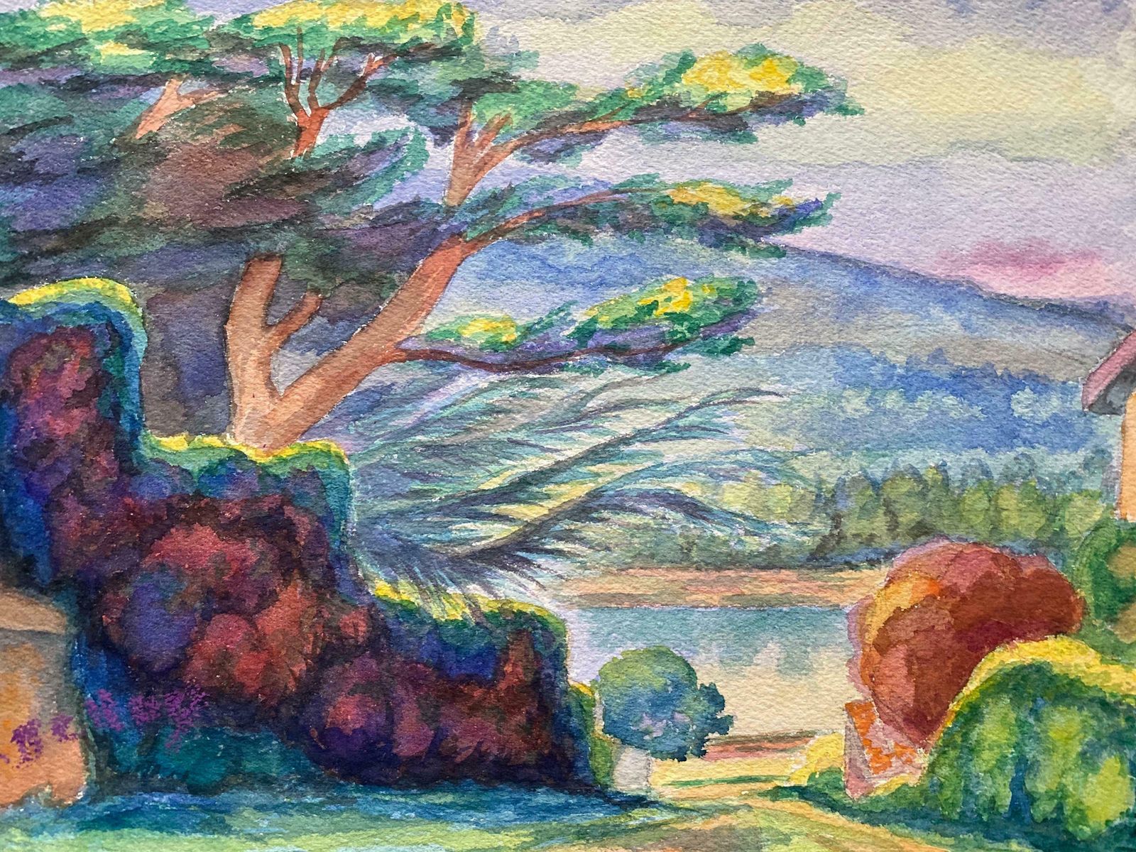 Louis Bellon1940's Provence Painting Vibrant Tree Landscape    Post Impressionist Artistc. 1940s photo furniture