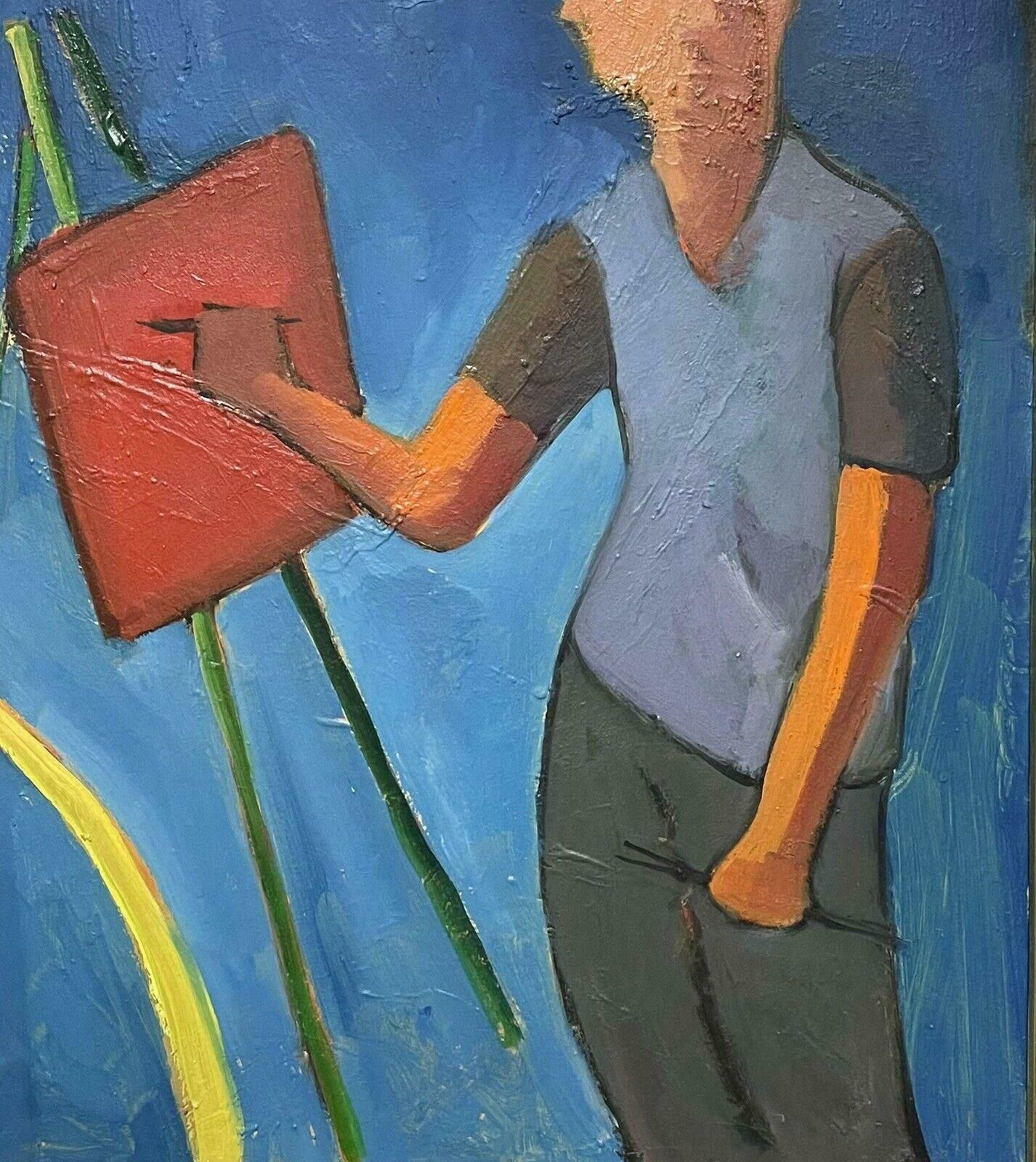 Serge Mallettfrench Modernist Signed Oil   Artist At Their Easel Painting   Amazing Colours20th Century photo Art