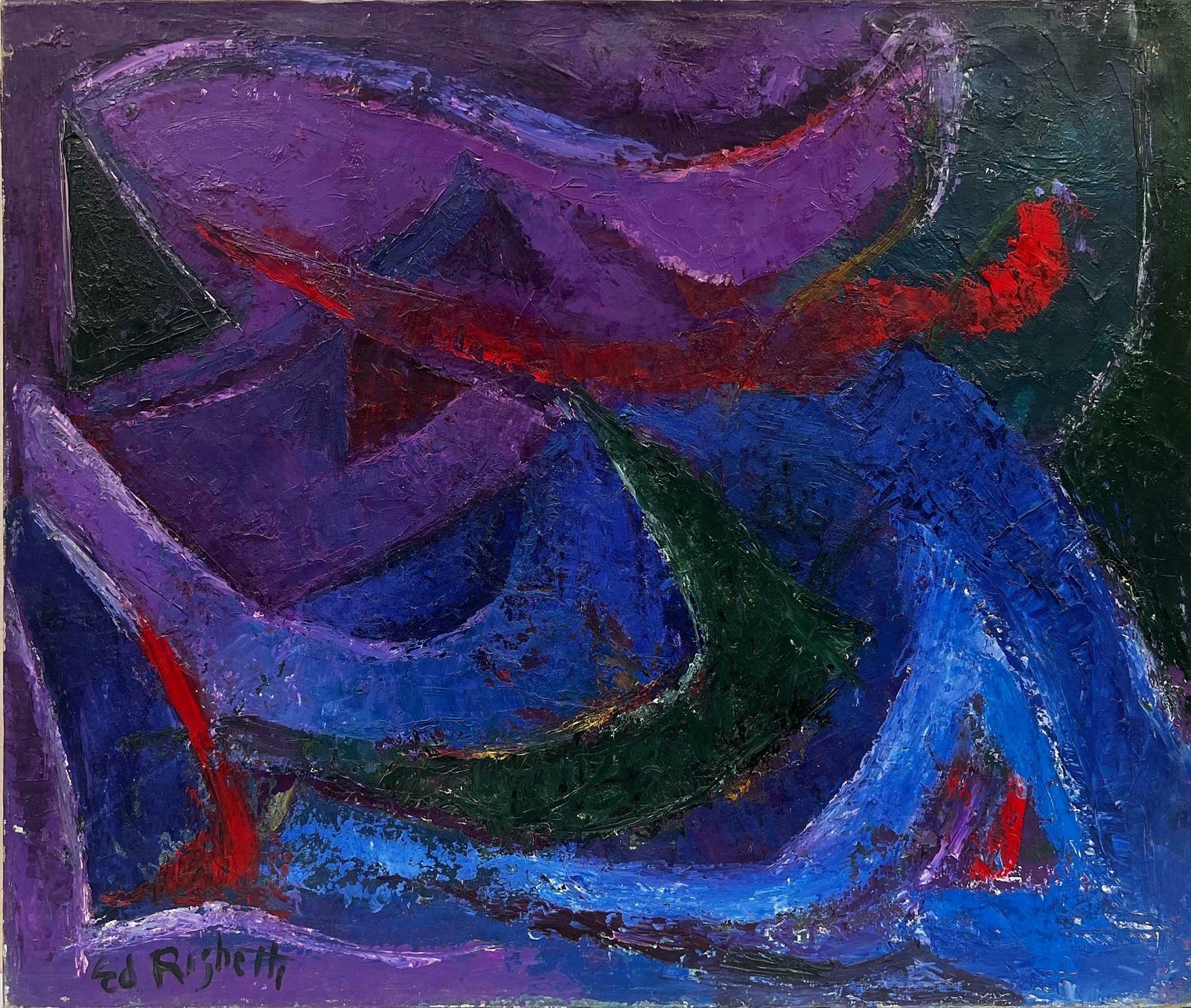 édouard Righetti (1924 2001)1960s French Bright Abstract Amazing Purple Colors & Composition1960's