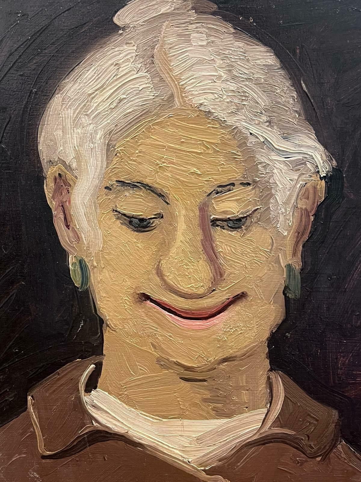 French School1960's French Modernist Oil Portrait Of Elderly Lady Smiling photo Art