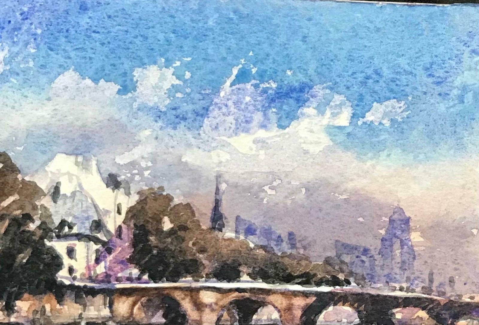 Maurice Mazeiliemaurice Mazeilie French Impressionist Watercolour   Beautiful Paris Bridge photo for sale