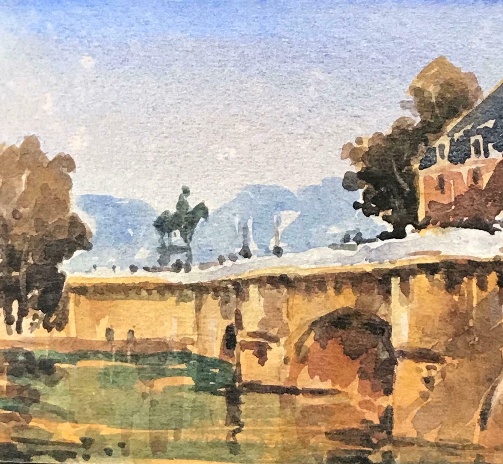 Maurice Mazeiliemaurice Mazeilie French Impressionist Watercolour   Autumnal Parisian Bridge photo furniture