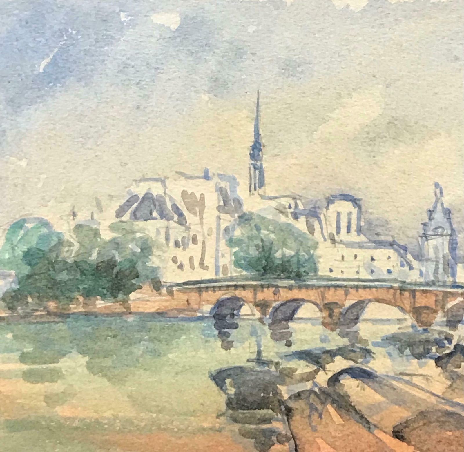 Maurice Mazeiliemaurice Mazeilie French Impressionist Watercolour   Small Paris Bridge Landscape