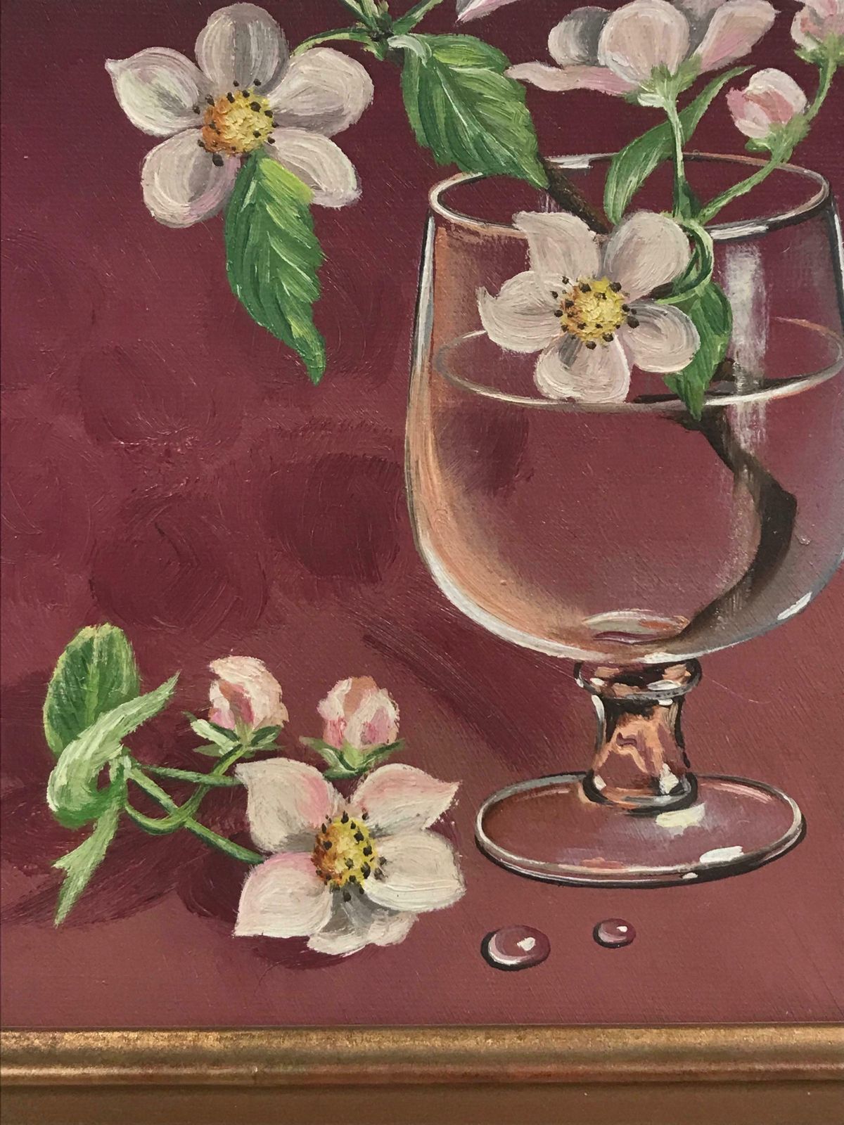 Italian Schoolitalian 20th Century Signed Oil Painting Blossom Twig In Glass Of Water photo furniture