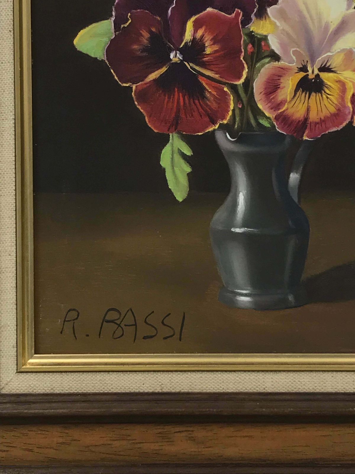 Italian Schoolsigned Italian Oil Painting Realist Flowers In Pewter Vase, Peonies photo vinterior