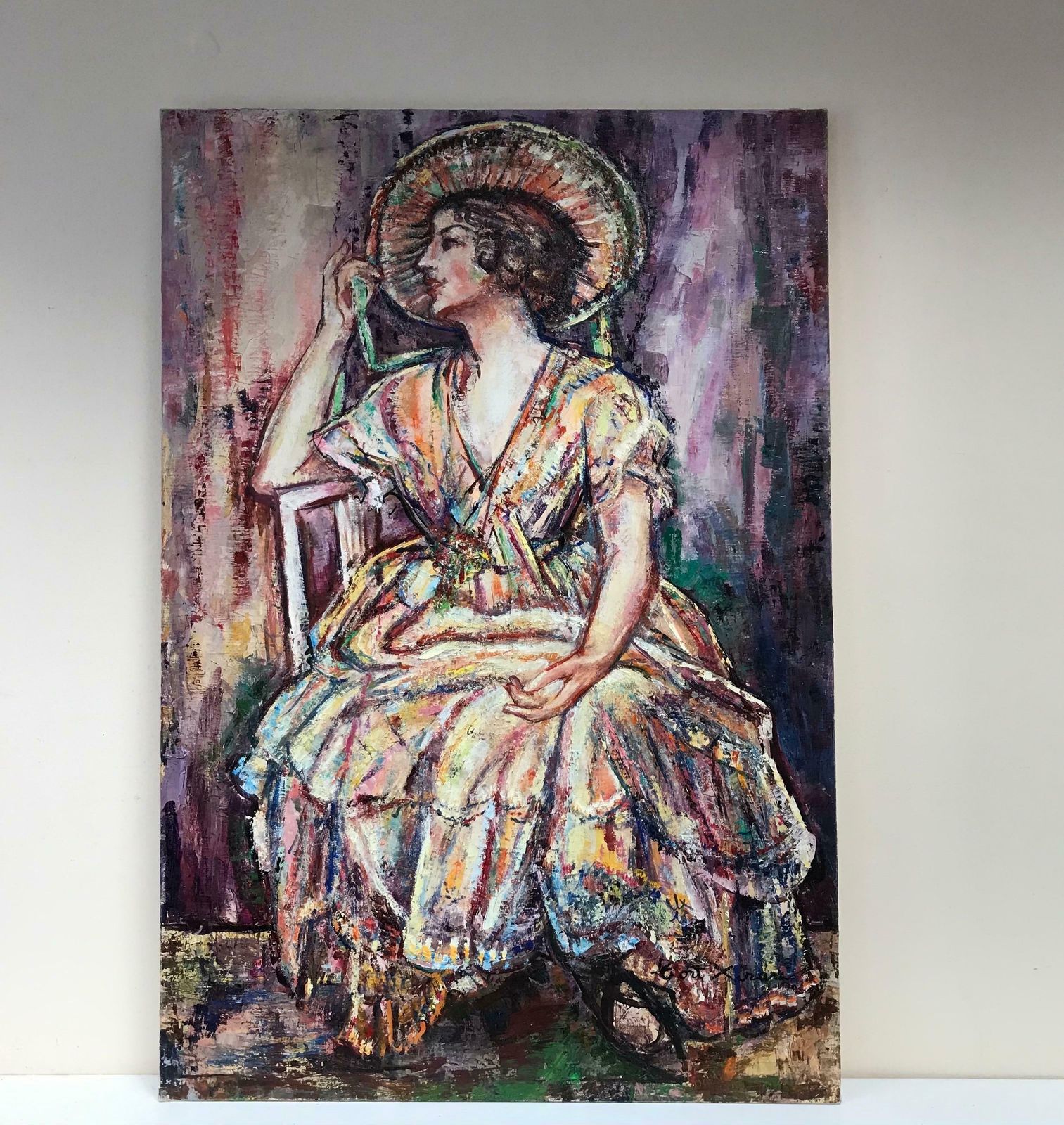 Maria Tort Xirausigned Original Oil Painting   Lady In Hat photo furniture