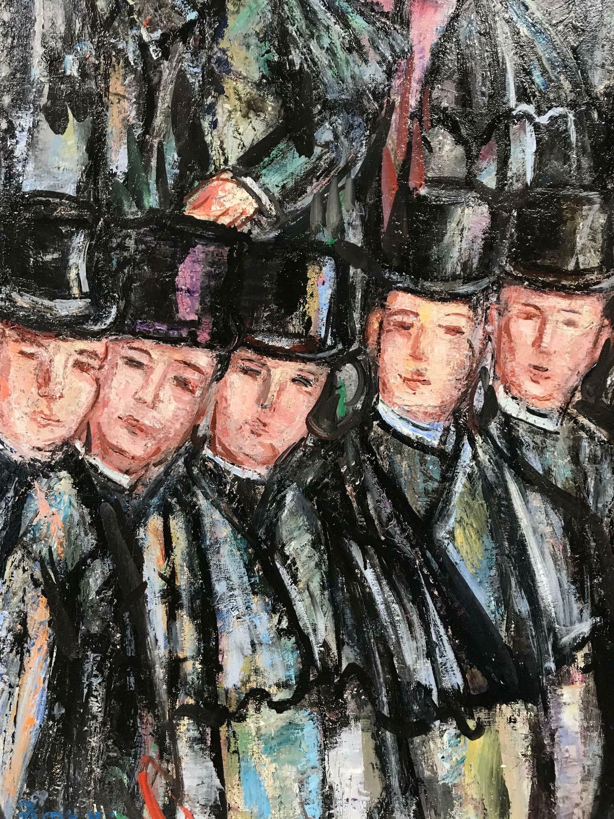 Maria Tort Xirauvictorian School Boys In Top Hats, Signed Original Huge Oil Painting photo Art