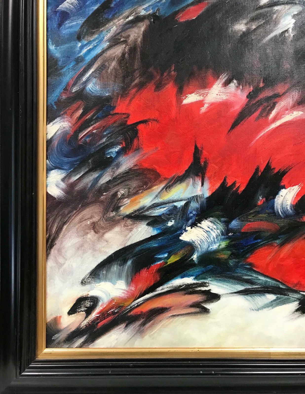 20th Century French Schoolimpressive & Large 20th Century French Abstract Signed Painting    Red & Black photo vinterior