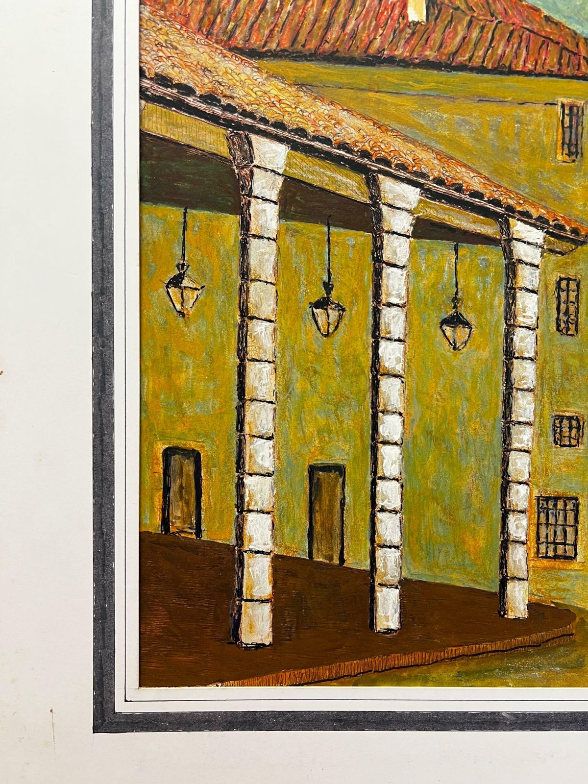 Bernard Labbe1950's Big Modernist/ Cubist Painting   Peaceful Backstreets Of French Village1950's photo 510.0