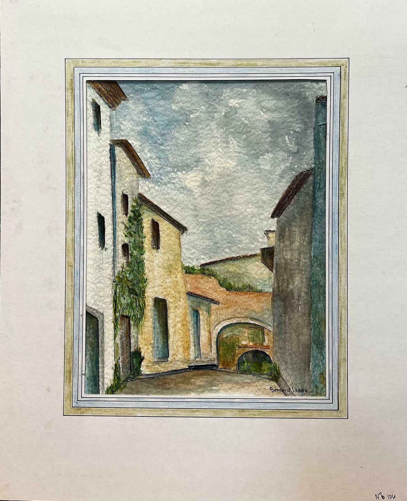 Bernard Labbe1950's Modernist/ Cubist Painting   Blues And Green French Landscape1950's photo furniture