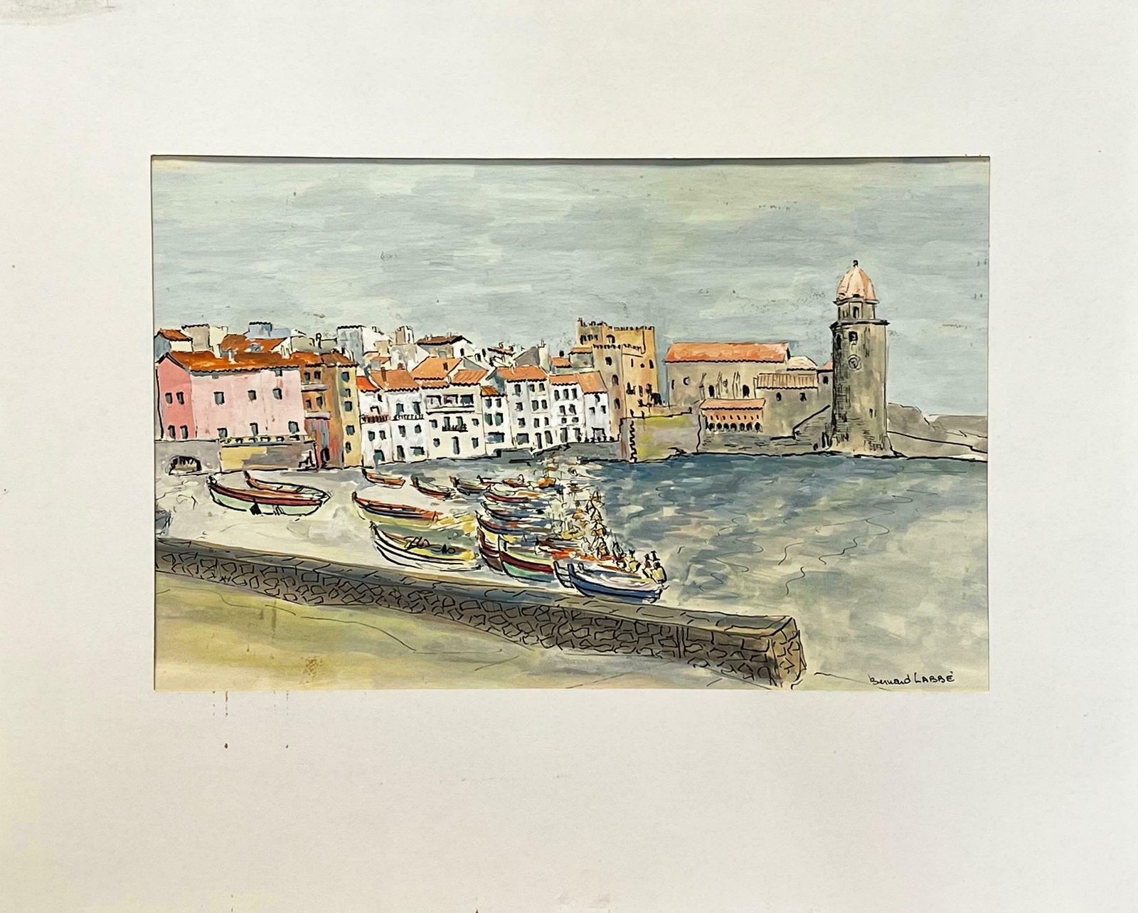Bernard Labbe1950's Modernist/ Cubist Painting   The Boats By The Harbour1950's photo furniture