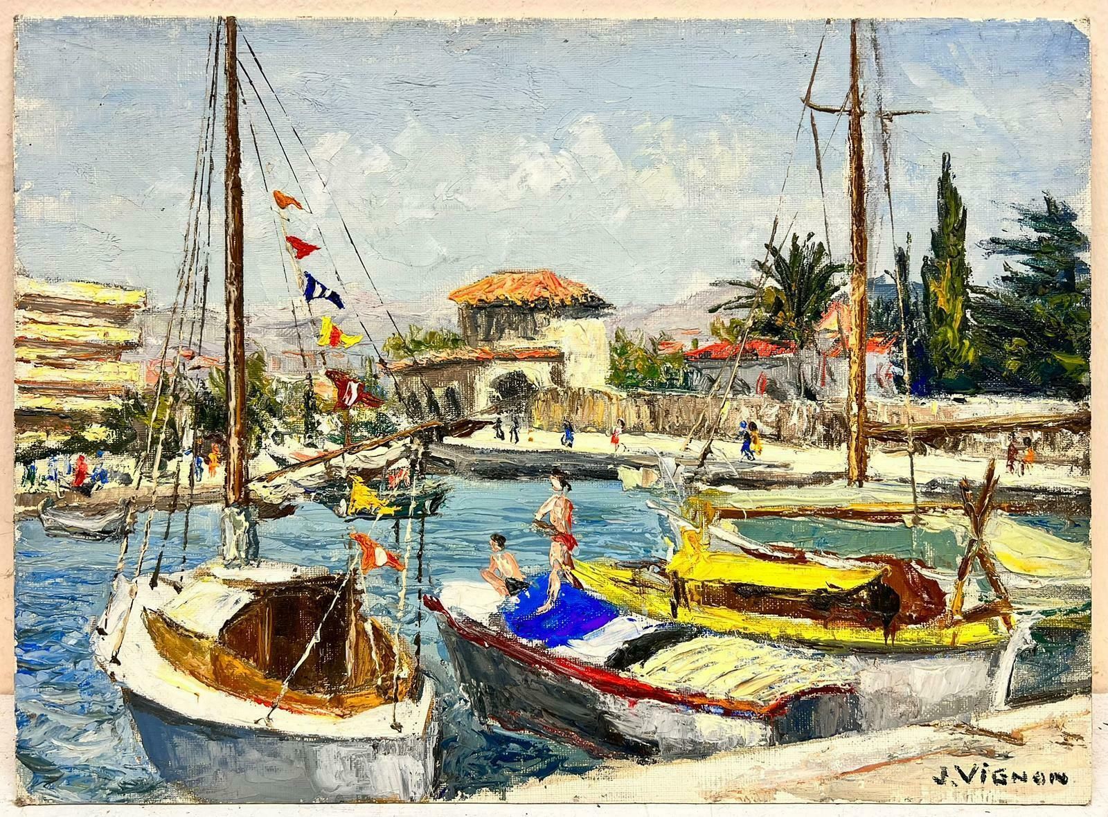 Josine Vignoncagnes Sur Mer Summer Day At The Harbour Thick Oil Impasto1960's photo furniture