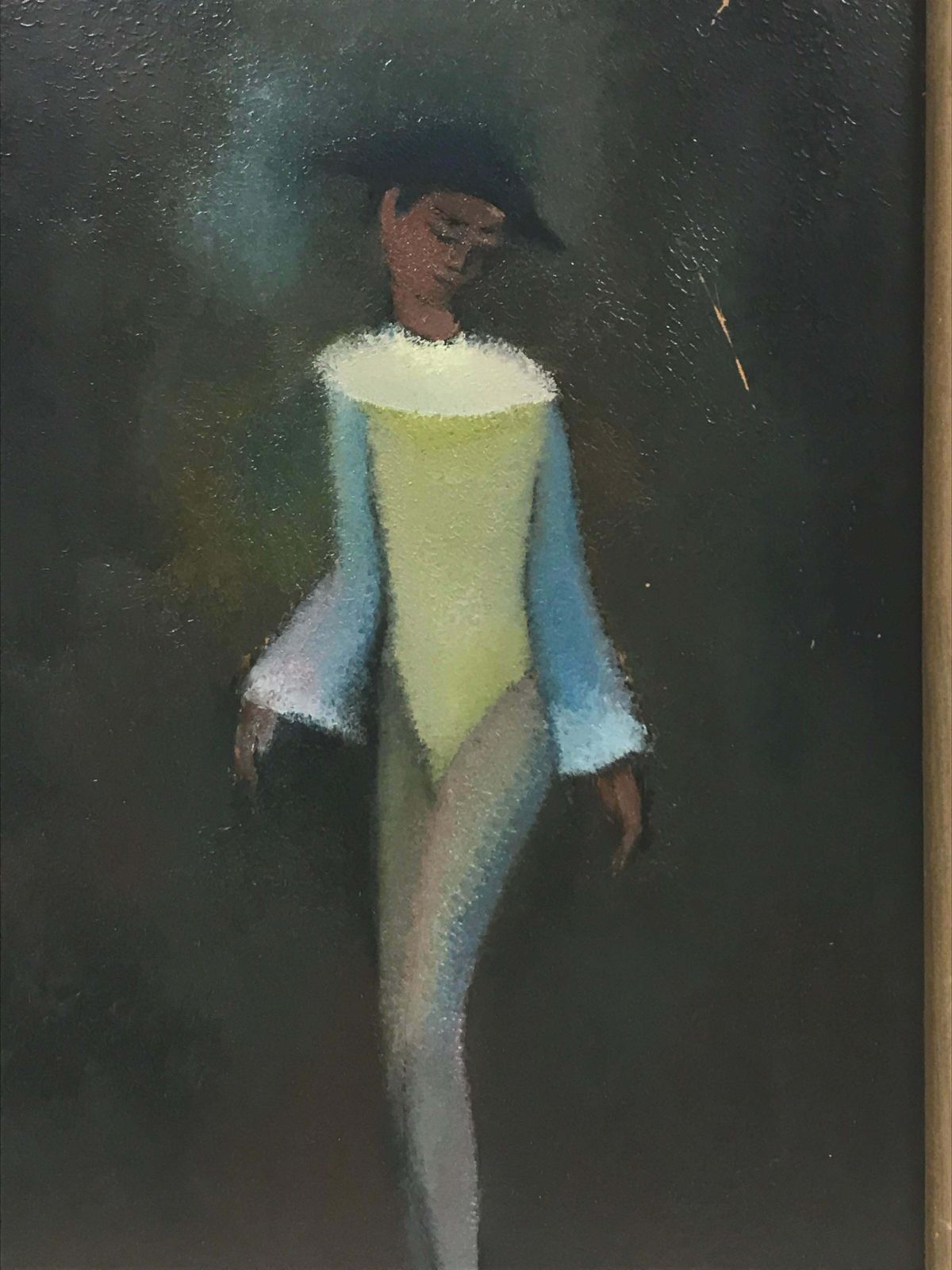 French School1960's French Modernist Signed Oil Figure In Navy Blue Hat, Unique Workc. 1965