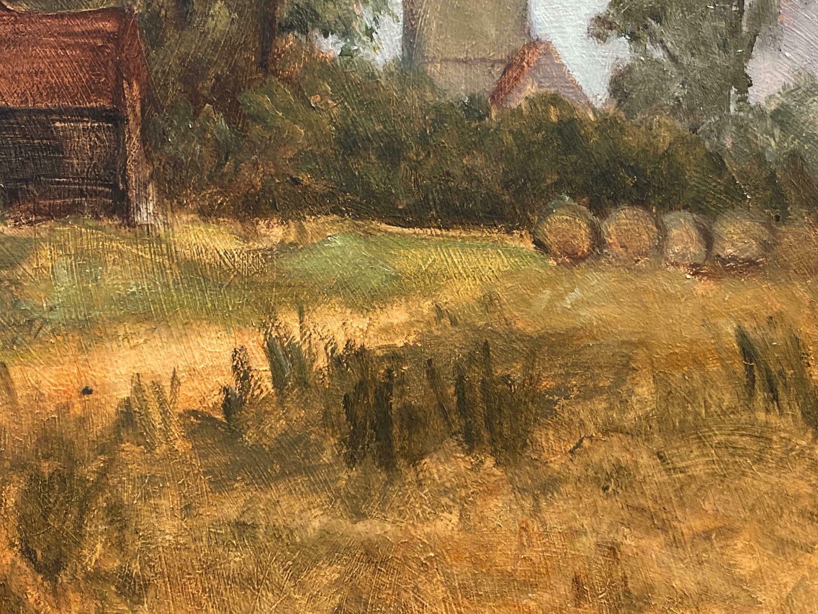 Barbera Doyle1970's Modern British Oil Painting   English Rural Church Golden Meadowsc. 1970's photo 505.0